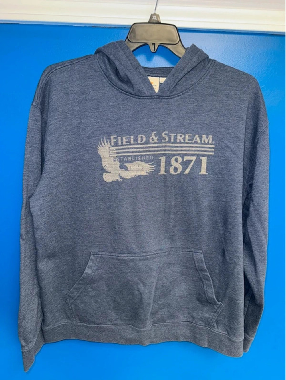 Field & Stream Mens Blue Heather Graphic Pullover Hoodie Sweatshirt Size Large